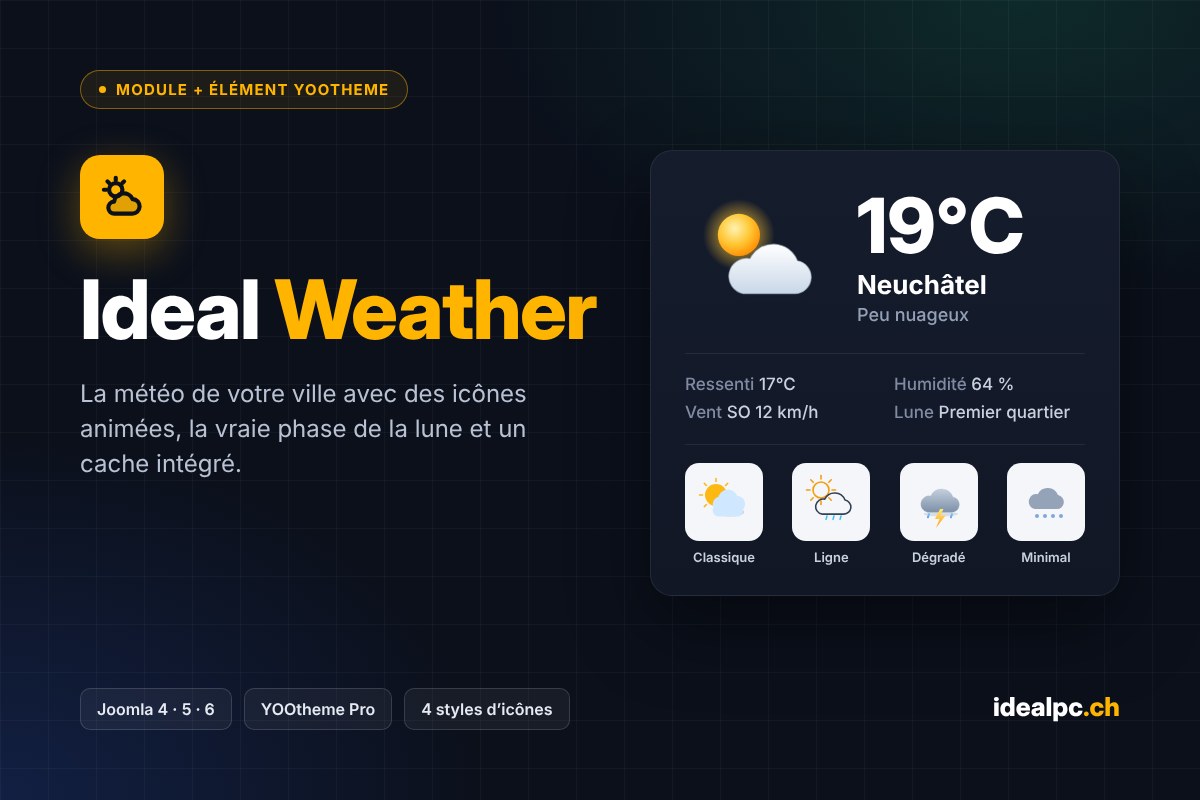 Ideal Weather – Module météo et élément YOOtheme Pro pour Joomla